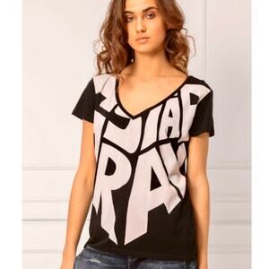 G-Star Raw Graphic 50 V-Neck Tee Womens Small Black Casual T-Shirt Knit Top